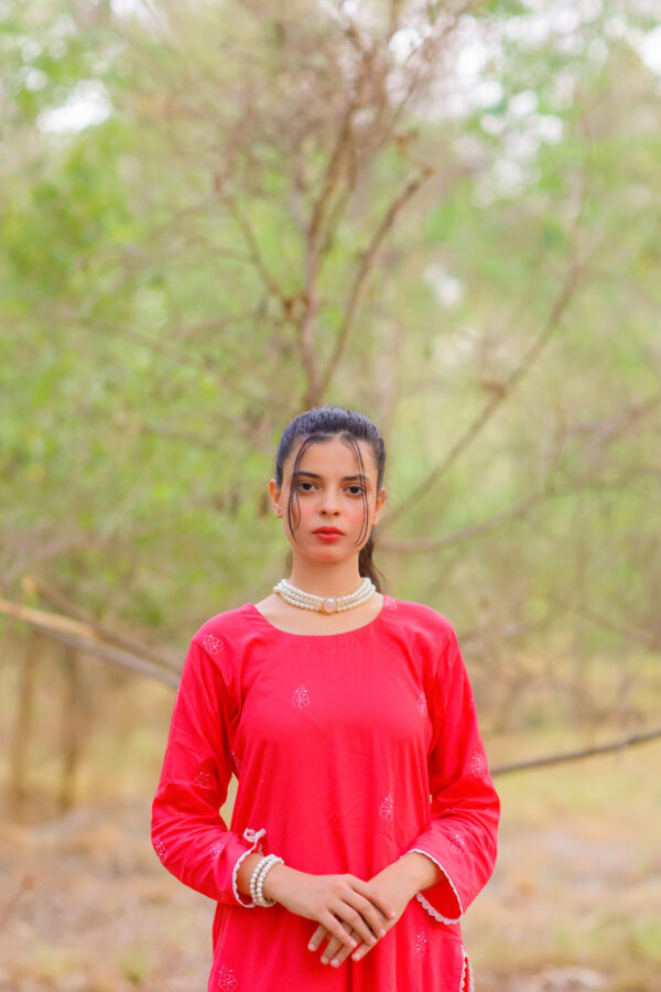 Red Embroidered 2-Piece Lawn Suit