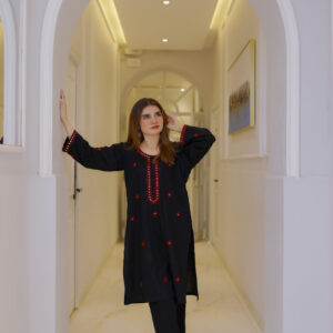 Black & Red Stitched 2-Piece with Ethnic Embroidery