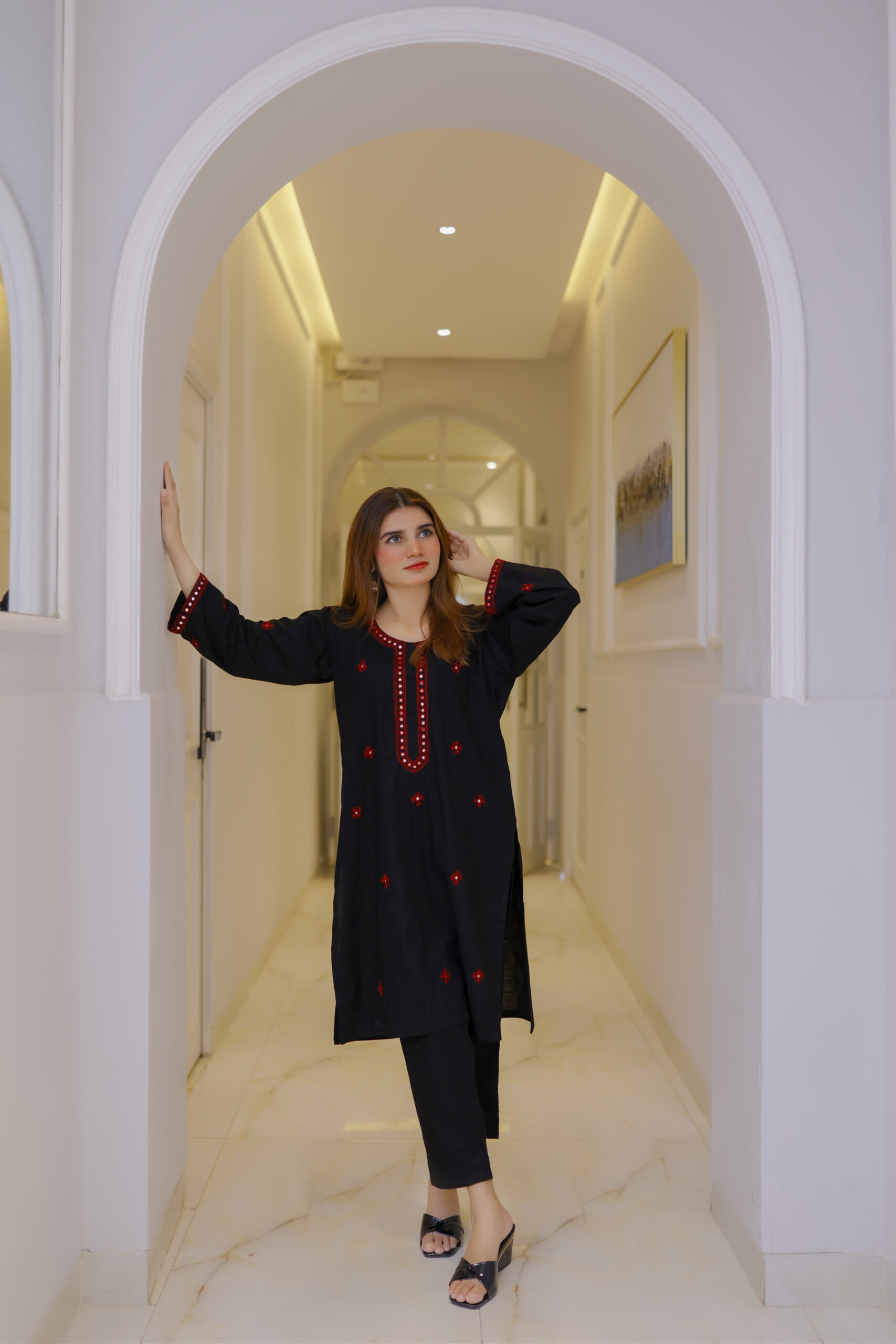 Black & Red Stitched 2-Piece with Ethnic Embroidery