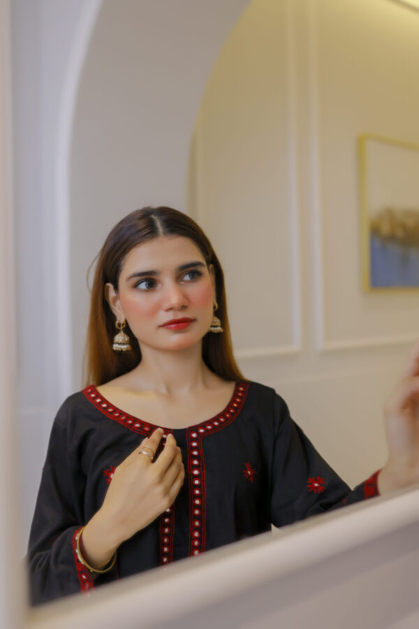 Black & Red Stitched 2-Piece with Ethnic Embroidery - Image 3