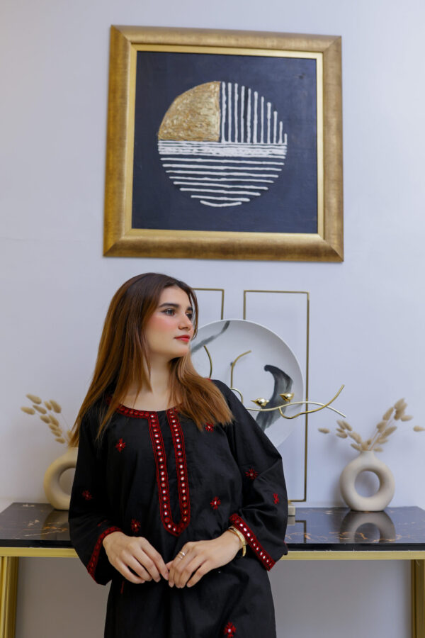 Black & Red Stitched 2-Piece with Ethnic Embroidery - Image 2