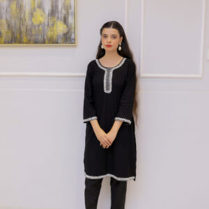 Elegant Black & White Embroidered 2-Piece
