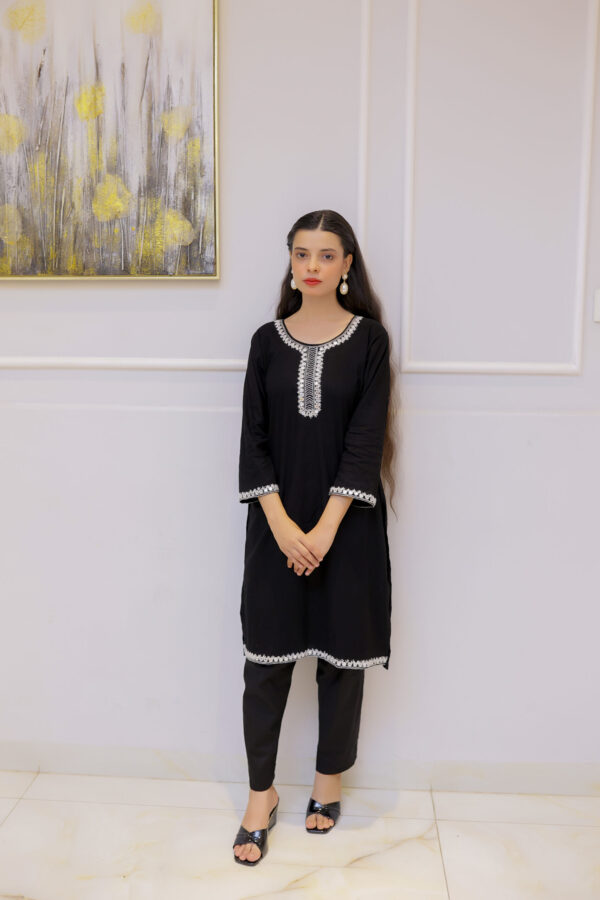 Elegant Black & White Embroidered 2-Piece