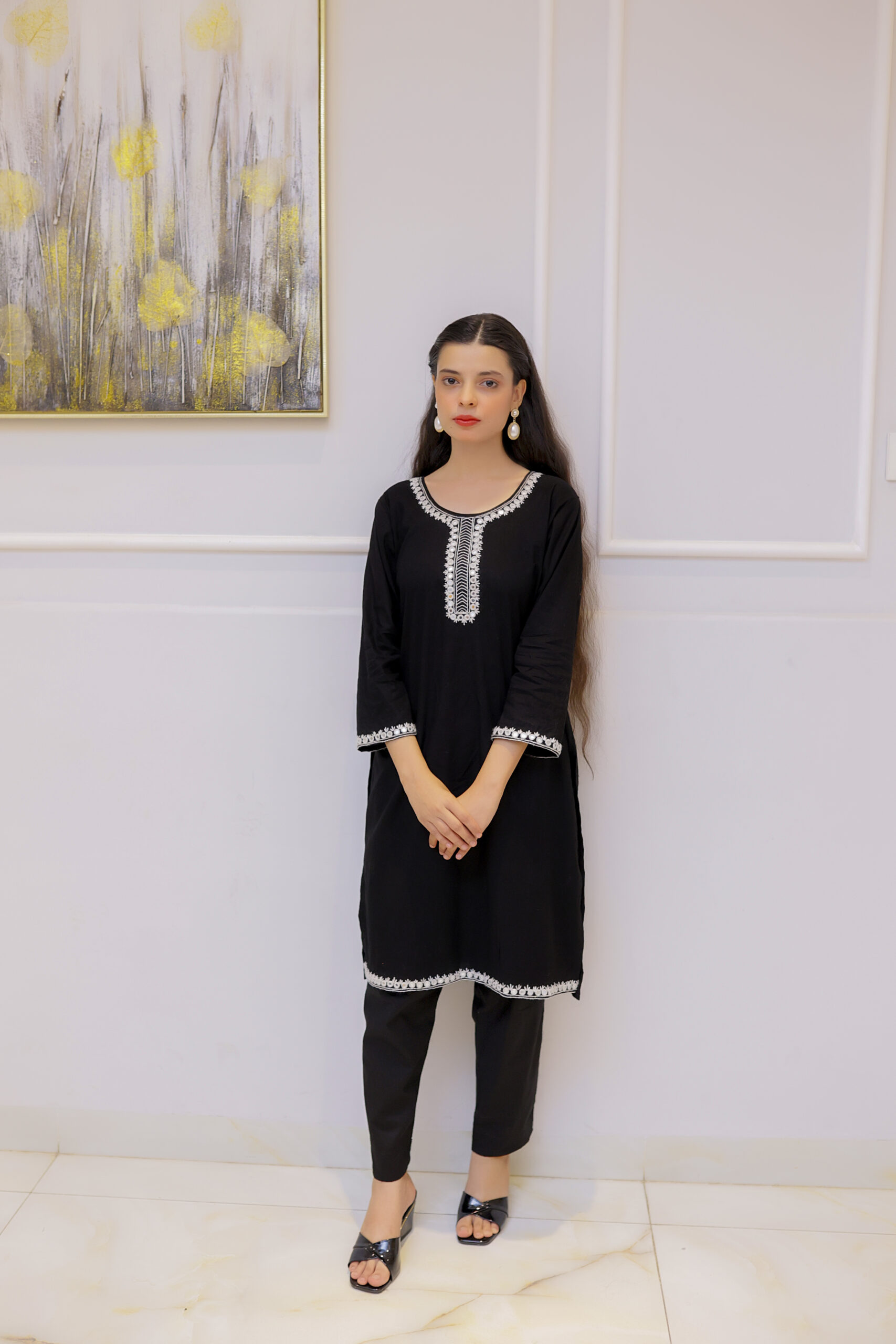 Elegant Black & White Embroidered 2-Piece